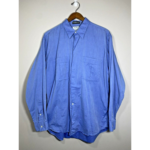 Gitman Brothers Shirt Mens LARGE Blue Long Sleeve Button‎ Up Covered Placket USA - Picture 1 of 5